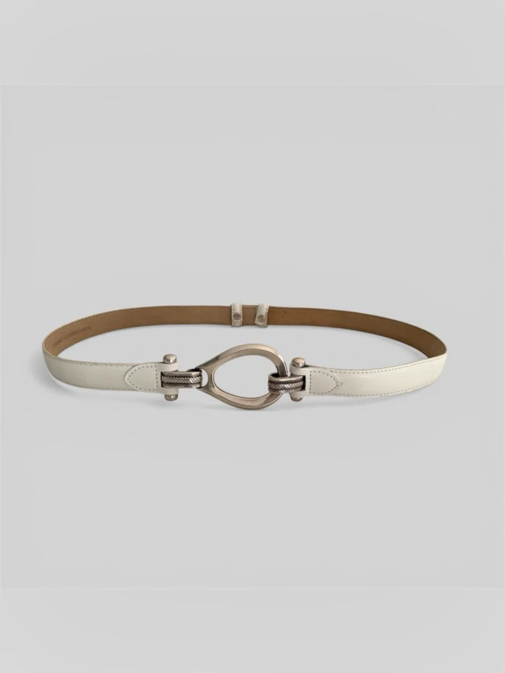 White Leather Hook And Eye Women's Boho Belt | Silver Accent